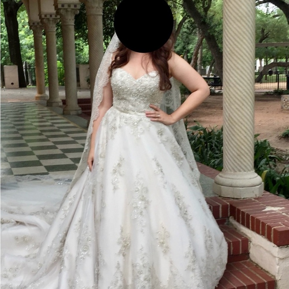 Maggie Sottero White Wedding Dress with Lace/Silver Embellishments
